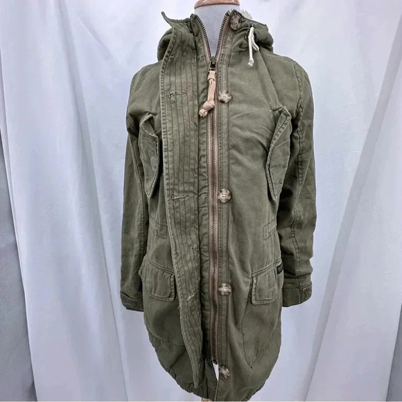 Abercrombie and Fitch Womens Sharpa Coat XS Green Lined Hooded Pockets - Picture 5 of 12